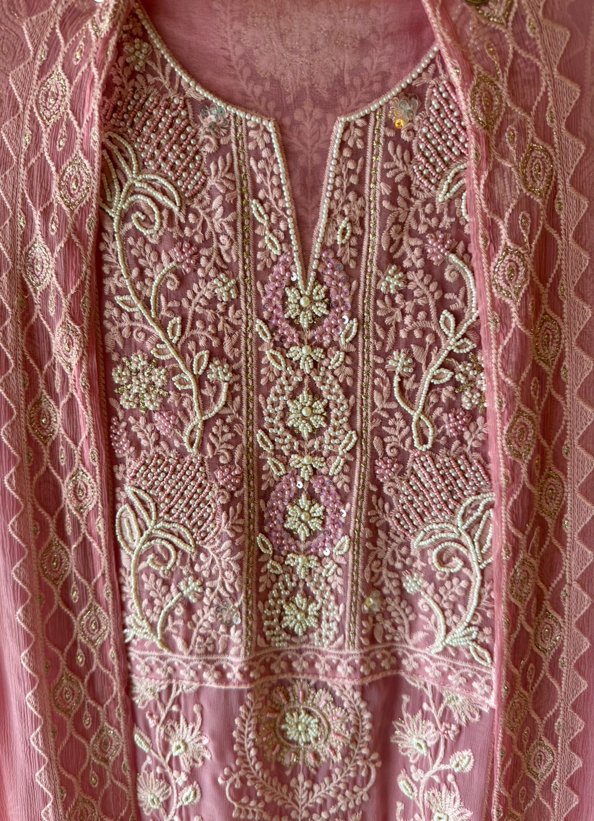 Pure Georgette Lakhnavi Embroidered Shirt